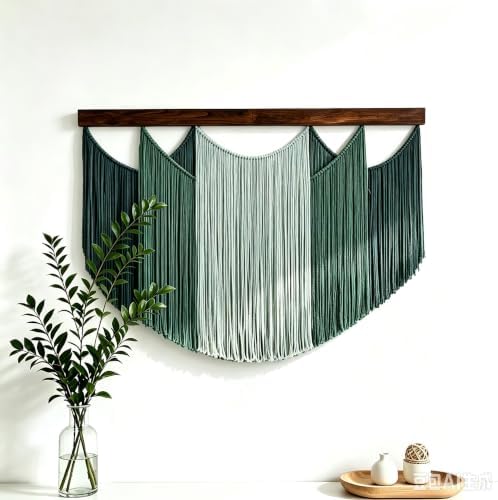 Macrame Wall Hanging 120 x 85cm Woven Tapestry Modern Fiber Wall Art Decoration Yarn Tapestry Craftsmanship for Bedroom Living Room Apartment Ornament (green) by Tissting
