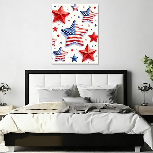 July 4th Patriotic Canvas Wall Art 4th of July USA Decorations American Flag Red Blue Star Picture Wall Decor Independence Day Home Decor 24x32in - Image 5