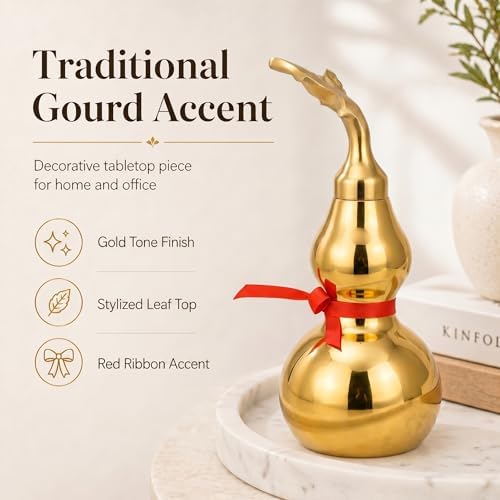 I-MART Brass Wu Lou Feng Shui Gourd, 10 Inch Gold Tone Tabletop Decor - Image 2