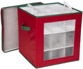 Household Essentials 27‑Piece Ornament Storage Box with Clear Front Panel and Adjustable Dividers, Red and Green by HouseholdEssentials
