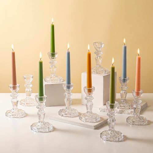 10 Pcs Clear Glass Taper Candle Holders Bulk Versatile Clear Glass Candlestick Holder Set of 10 Glass Candle Holder Candle Sticks Holder Decor for Holidays, Wedding, Birthday & Home Table Accents by Unknown