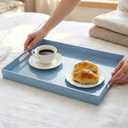 Light Blue Decorative Tray, Rectangular Large Serving Tray with Handles, Plastic Coffee Table Tray for Ottoman, Living Room, Kitchen Tabletop, 15.7” x 11.8” x1.6” - Image 3