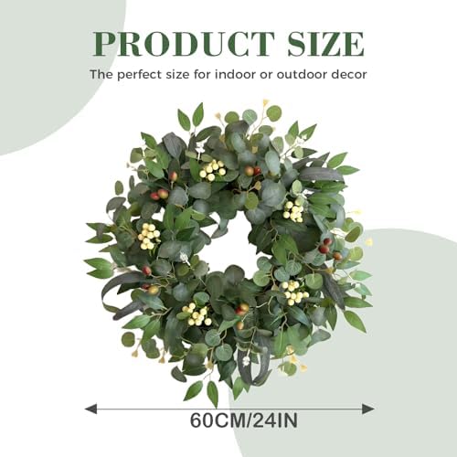 22-24" Eucalyptus Wreaths for Front Door,Spring Summer Fall Autumn Winter Wreaths,Large Eucalyptus Greenery Wreath with Olive Leaves Berries for Front Door Outdoor Farmhouse Decor All Seasons - Image 4