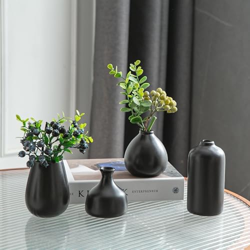 JOJUNO Black Bud Vases, Small Ceramic Vase Set of 11 Modern Home Decor - Image 3