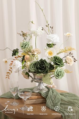 Ling's moment Artificial Wedding Flowers Combo, Emerald & Beige, Deluxe - Image 2