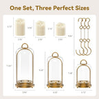 Candle Holder with Flameless Candles & Glass Dome, Set of 3 - Image 3
