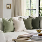 MIULEE Fall Linen Fringe Pillow Covers Set of 4 18x18 Beige/Sage Green - Image 3