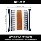 Set of 2 Navy Blue and White Boho Throw Pillow Cover, Faux Leather Modern Couch Pillow Covers 22x22 inch Farmhouse Stripe Pillowcase for Sofa Bedroom Living Room - Image 5