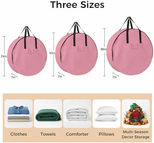 36 Inch Round Storage Bag 2 Pack,Minimalist Solid Pure Pink Waterproof Wreath Storage Container with Handles&Zipper Unadorned Single Color Art Closet Organizer Bags Garland Box - Image 7