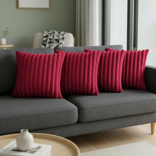 Red Throw Pillow Covers 20 x 20 Set of 4, Cute Boho Throw Pillow Cover for Couch/Bed, Decorative Pillows Covers for Sofa/Bed, Accent Pillow Covers for Living Room, Rustic/Home/Room Decor - Image 4