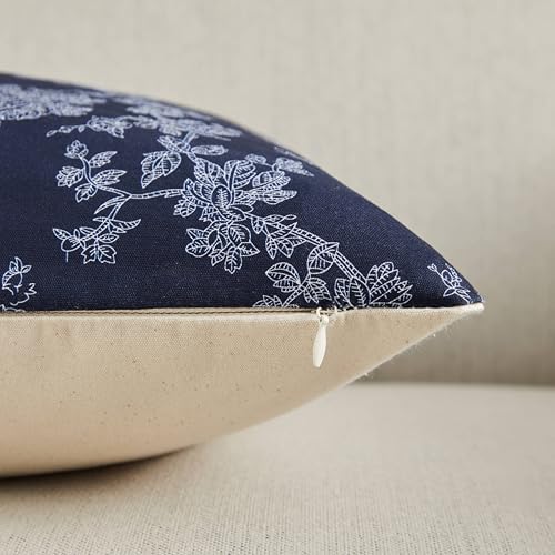 100% Cotton French Pastoral Throw Pillow Covers Set of 2, 24x24 Inch Background/Blue Farmhouse Decorative Cushion Covers for Sofa Bed Living Room Home Decor - Image 3