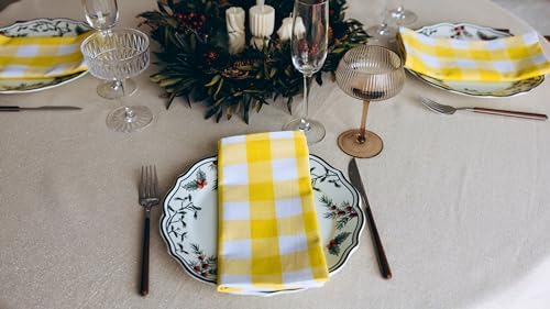 Yellow Cloth Napkins - Reusable Yellow Cotton Napkins - 100% Cotton, 12-Pack, 20"x20", Washable Checkered Plaid Table Napkins for Everyday Use and Parties, Weddings and Baby Showers (12 Pack) - Image 6