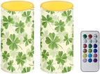 St Patricks Day Candles Battery Operated Flameless Candles with Remote Fall Decorations LED Fake Candles for Home Bedroom Irish Lucky Day Leaves Table Decor 3 inch Set of 2 - Image 2