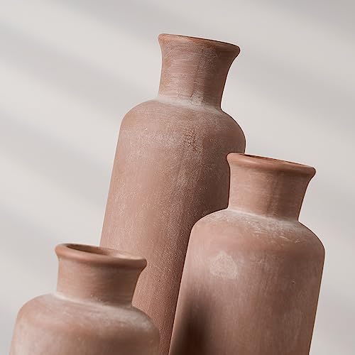 LUKA Ceramic Rustic Farmhouse Vase Set of 3,Terracotta Vases for Home Decor - Image 7