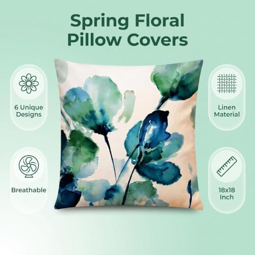 COMMINY Green Floral Throw Pillow Covers 20x20 Set 6 Farmhouse Summer Decor - Image 5
