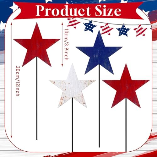 Pickmesh 6 Pcs 12" H Patriotic Yard Decor Heart 4th of July Outdoor Decor - Image 2