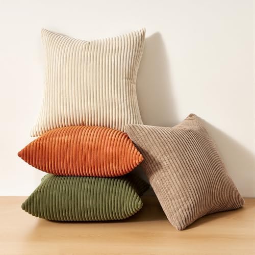 Topfinel Rust and Olive Green Velvet Throw Pillow Covers 24x24 Sofa Pillow Covers Boho Farmhouse Cushion Cases Soft Corduroy Fall Home Decor for Couch Bed Sofa Living Room Pack of 4 - Image 7