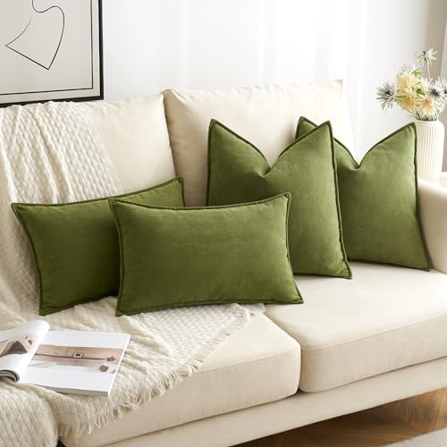 MIULEE Pack of 2 Moss Green Euro Shams Chenille Pillow Covers 26x26 Inch - Image 4