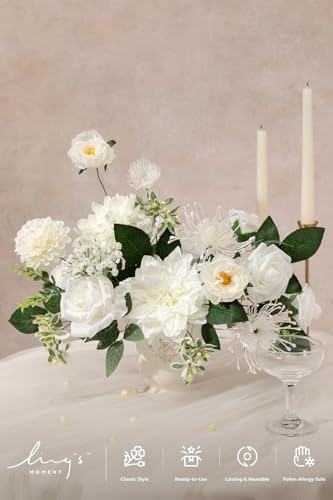 Ling's moment Artificial Wedding Flowers Combo, White & Sage, Grand - Image 2