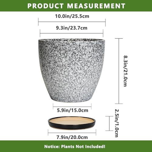 10 Inch Plant Pot - Ceramic Planter for Indoor Outdoor, Round Large Plant Pots, Modern Planter with Drainage Hole and Tray, Home Room Office Garden Decor, Gifts for Women Men, White-Black - Image 3