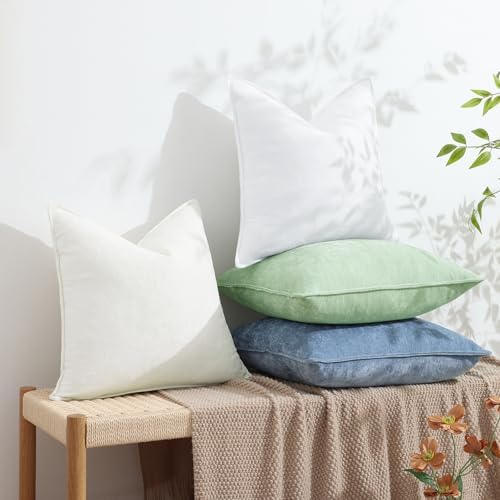 decorUhome Chenille Blue Grey Velvet Throw Pillow Covers 26x26 Set of 2 - Image 4
