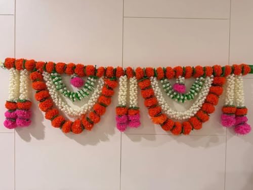 3 Ft Marigold Mogra Toran | Door Hanging Toran | Indian Thorans | Atificial Flower Garland | Pooja Mandir, Door, Diwali Decoration Toran | Indian Housewarming Decor, Bandhanwar | (Pack of 1) - Image 2