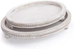 Farmhouse Oval Wooden Decorative Trays Set of 2, Distressed White Solid Wood Beaded Trays for Coffee Table, Kitchen Counter, Ottoman & Dining Table Centerpiece Decor by MACVAD