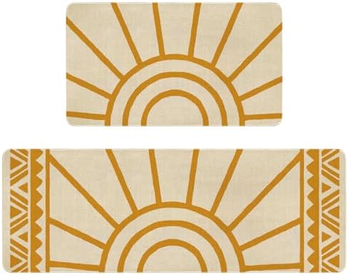 Boho Kitchen Mat Set of 2,Modern Farmhouse Sun Kitchen Rugs and Mats Non Skid Washable,Bohemia Runner Rugs with Rubber Backing for Kitchen Decor Accessories (17"x47"+17"x30") by Xsinufn