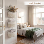 TeoKJ Over the Door Hanging Basket, 3-Tier Woven Cotton Wall-Mounted Storage Organizer Bag Decorative Hanging Nursery Baskets, White & Rainbow Stitching - Image 3