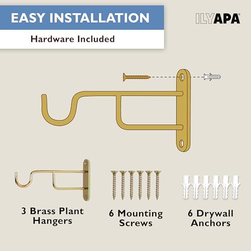 Ilyapa 3 Pack Metal Wall Plant Hangers - 7 Inch Plant Hanger for Indoor - Rustic Brass Finish Hooks for Hanging Plants, Baskets, and Macrame - Indoor Hangers for Plants, Lanterns or Wind Chimes - Image 4