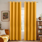 KOUFALL Yellow Curtains 96 Inches Long for Living Room Pair Set of 2 Panels Grommet Room Darkening Blackout Window Curtains for Bedroom 52 x 96 Inch Length Mustard Yellow by KOUFALL