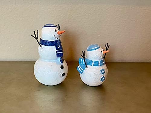 S/2 Hanukkah Jewish Snowman Figurine Collectible Decor Winter Decoration 7.5" & 5.5" (Snowmen Set) - Image 4