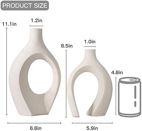 Levvohd XL Beige Ceramic Vase Set of 2, Snuggle Hollow Home Decor Vase - Image 5