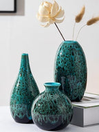Ceramic Bud Vase Set, Fambe Blue Glazed Finish, Decorative Flower Vases (Blue-Set of 3) by Fulloog