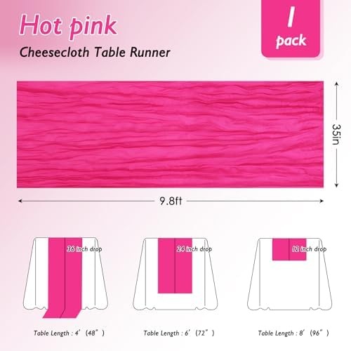 8 Pack Hot Pink Cheesecloth Table Runner 120 Inch Boho Wedding Decor - Image 2