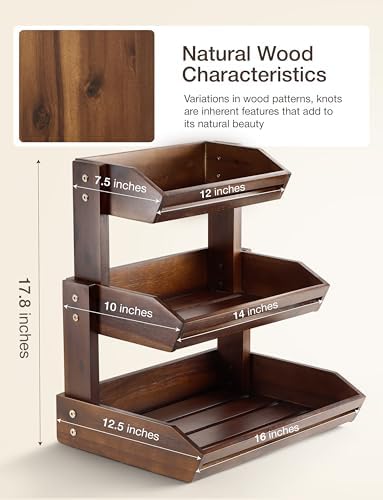 HOLANA Acacia 3 Tier Fruit Basket, Sturdy, Easy Assembly (Walnut color) - Image 3