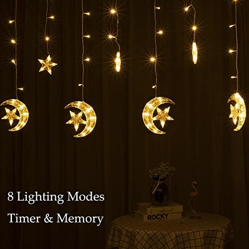 FUCHSUN 138 LED Moon Star Curtain String Lights Crescents Ramadan Lights - Image 5