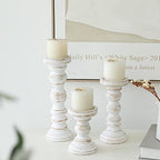 SWALLOWLIVING Rustic Farmhouse Wood Pillar Candle Holder Set of 3 for Candlestick, White - Image 3
