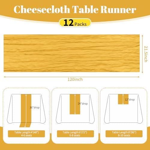 12 Pack Gold 10Ft Cheesecloth Table Runner - Image 2