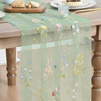 Artoid Mode 6PC Wildflower Floral Sage Green Gauze Embroidery Table Runner 120 Inch 10FT, Tulle Seasonal Spring Kitchen Dining Table Decor for Home Party by ArtoidMode
