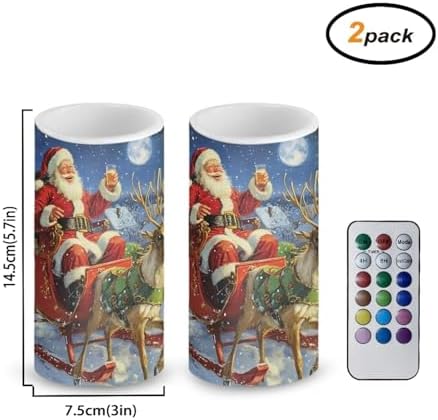 Flameless Candles with Remote Santa Claus Sled Electric Candles Flickering Battery Operated LED Candles Color Changing with Remote Timer for Christmas Party Room Table Decor Set of 2 - Image 3