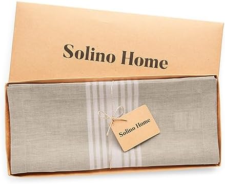 Solino Home 100% Linen Table Runner, 14 x 48 in, White and Natural Striped - Image 6