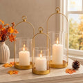 3 Pcs Glass Hurricane Candle Holders, Candle Lantern, 3 Sizes, Gold by LOYIM