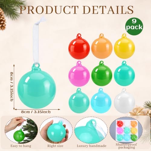FoldTier 9pcs 3" Colorful Glass Ball Christmas Tree Ornament, Multicolor - Image 2