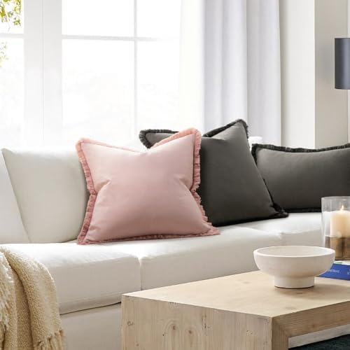 ZWJD Pillow Covers 20x20 Set of 2 Dusty Pink Throw Pillow Covers with Fringe Chic Cotton Decorative Pillows Square Cushion Covers for Sofa Couch Bed Living Room Farmhouse Boho Decor - Image 5