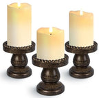 Small Candle Holder for Pillar Candle Set of 3, Farmhouse Wood Candle Holder, Rustic Wooden Candle Stand, Vintage Candle Stand Decorative for Living Room, Table Centerpiece, Black Gold by CEDARLUX
