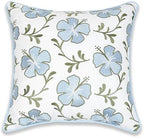 Hofdeco Premium Coastal Patio Indoor Outdoor Throw Pillow Cover Only, 18"x18" Water Repellent for Backyard, Couch, Baby Blue Green Embroidered Hibiscus Floral with Piping (Pack of 2) - Image 6