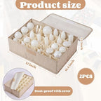 2 Pcs Light Bulb Organizer Storage Box Ornament Storage with 30 Dividers Foldable Bulbs Organizer with Lid Sturdy PP Board Fits Various Standard Dustproof Fabric Case for Home Vbs (Beige) - Image 2