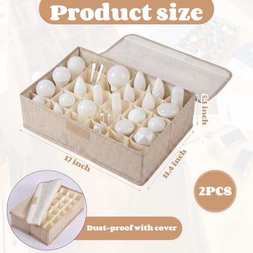 2 Pcs Light Bulb Organizer Storage Box Ornament Storage with 30 Dividers Foldable Bulbs Organizer with Lid Sturdy PP Board Fits Various Standard Dustproof Fabric Case for Home Vbs (Beige) - Image 2
