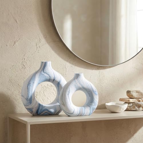 Handcrafted Marble Donut Vase Set of 2, Water-Tight Boho Snuggle Vase - Image 2